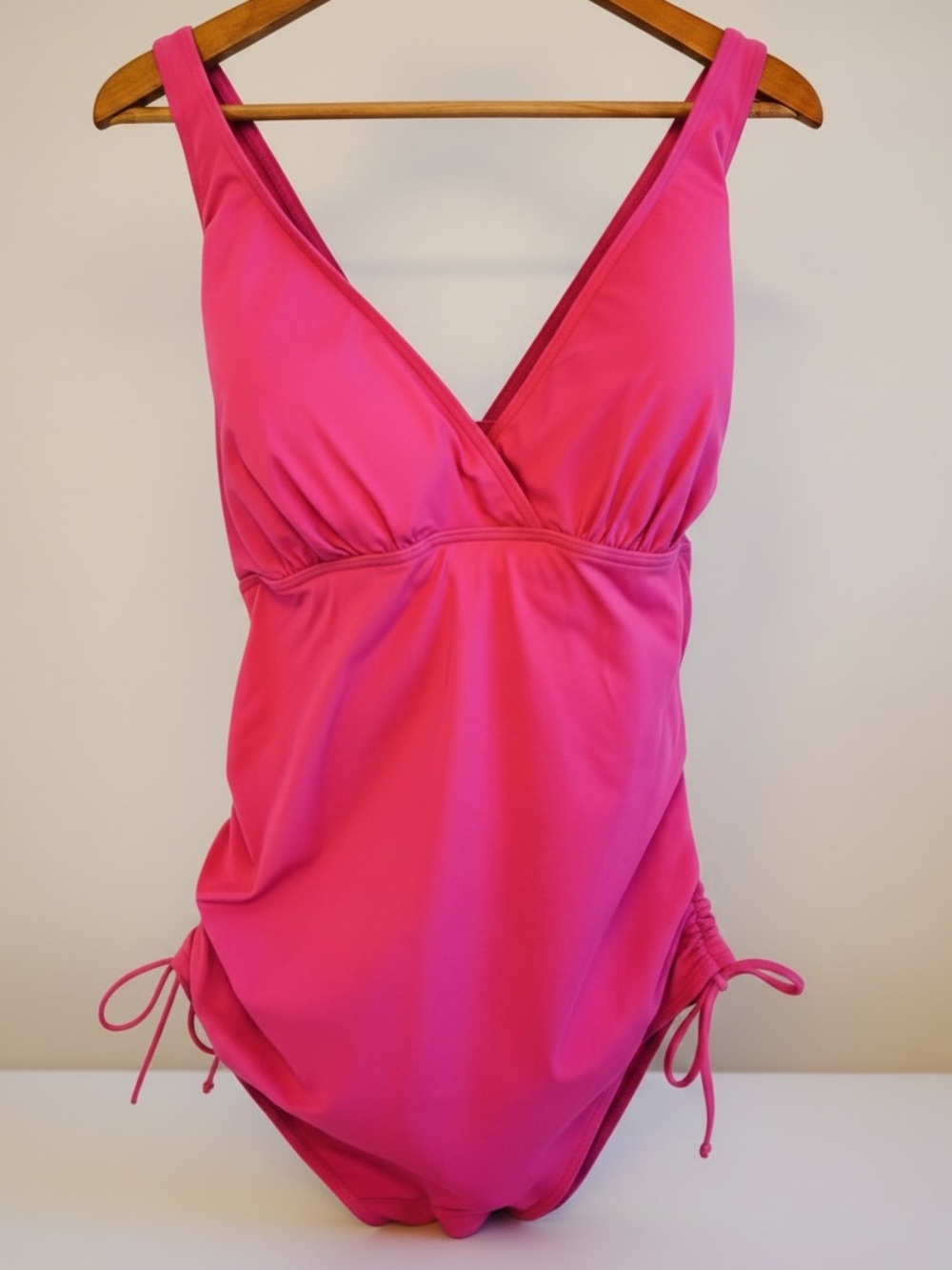 Lands End Pink Magenta Ruched Tankini Swim Top Cross Back Supportive Size 18 DD